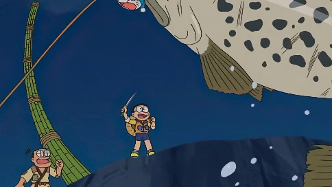 哆啦A梦新番650集，《老爷爷岛的怪鱼猎人》中